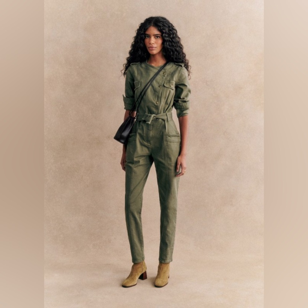 Sezane Hailey Jumpsuit Khaki - Size 2 FR 34 - Picture 3 of 6
